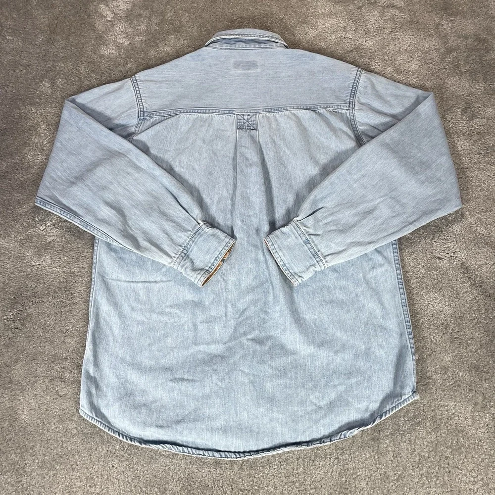 Vintage Faded Glory Shirt Mens S Light Blue Denim Long Sleeve Button Up Work Y2K